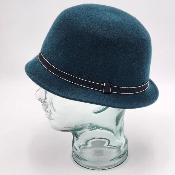 Vintage Wool Green Black Ribbon Cloche Hat - Picture 1 of 8